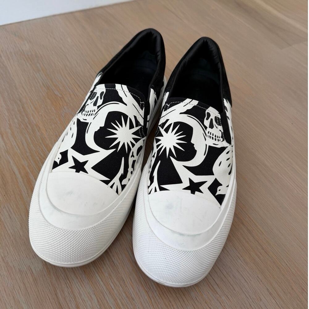 Alexander McQueen Slip-On Sneakers Skull Print Black White Men’s Size 45 (US 11)